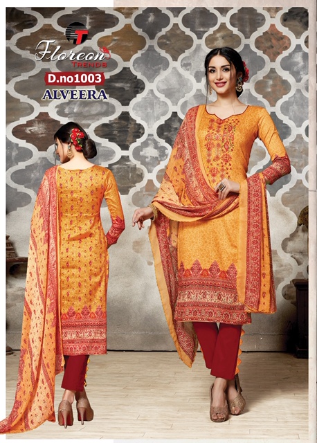 Alveera By Florean Trendz 1001 To 1008 Series Beautiful Suits Stylish Fancy Colorful Party Wear & Ethnic Wear Glace Satin Cotton Printed Dresses At Wholesale Price