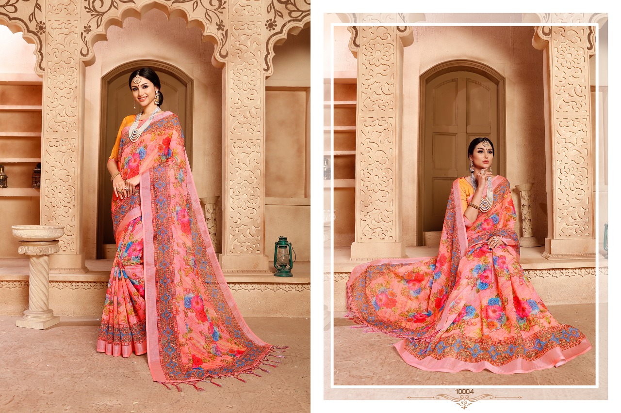 Amaira By Aanchal Sarees 10001 To 10010 Series Indian Traditional Wear Collection Beautiful Stylish Fancy Colorful Party Wear & Occasional Wear Linen Digitl Printed Sarees At Wholesale Price