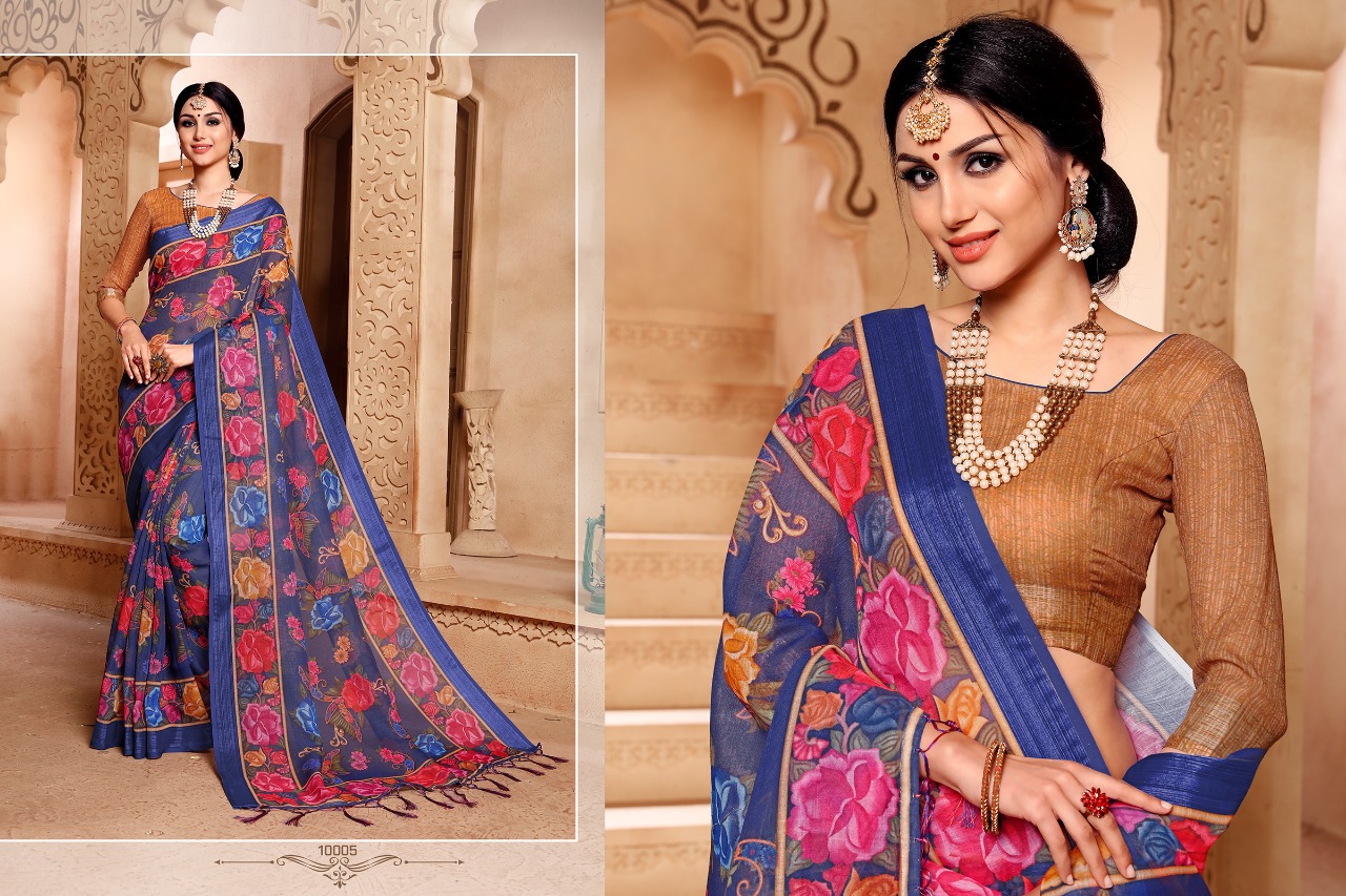 Amaira By Aanchal Sarees 10001 To 10010 Series Indian Traditional Wear Collection Beautiful Stylish Fancy Colorful Party Wear & Occasional Wear Linen Digitl Printed Sarees At Wholesale Price