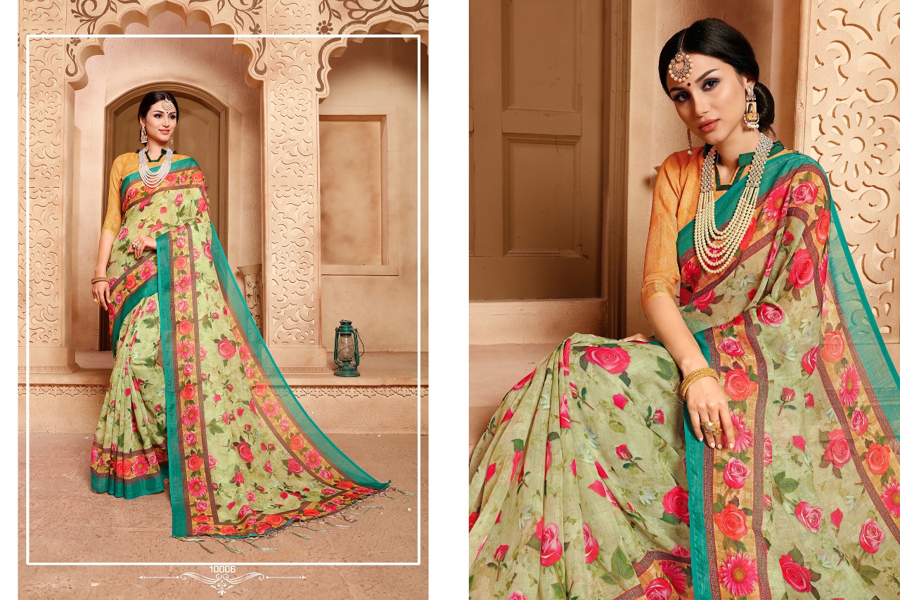 Amaira By Aanchal Sarees 10001 To 10010 Series Indian Traditional Wear Collection Beautiful Stylish Fancy Colorful Party Wear & Occasional Wear Linen Digitl Printed Sarees At Wholesale Price