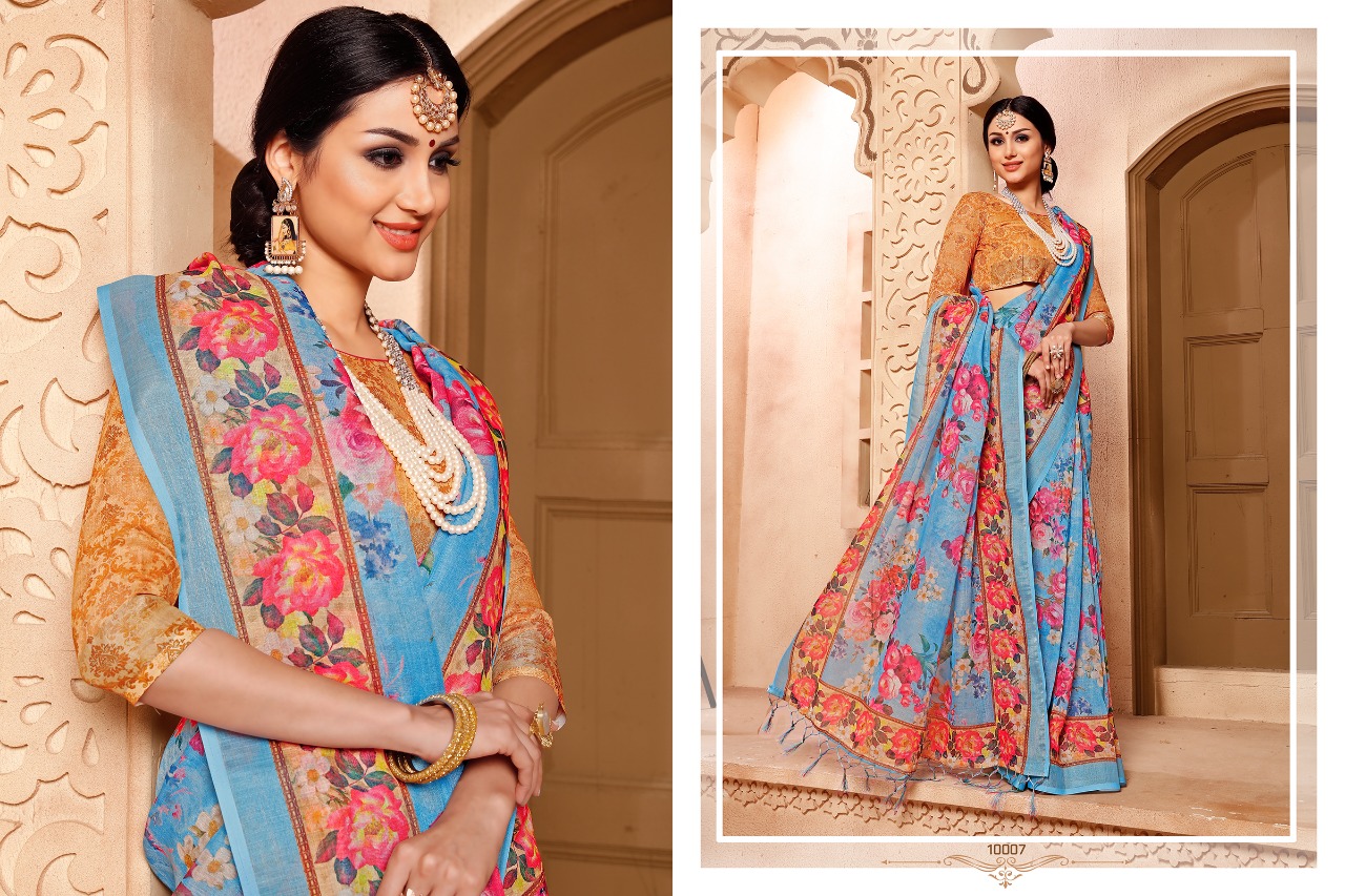 Amaira By Aanchal Sarees 10001 To 10010 Series Indian Traditional Wear Collection Beautiful Stylish Fancy Colorful Party Wear & Occasional Wear Linen Digitl Printed Sarees At Wholesale Price