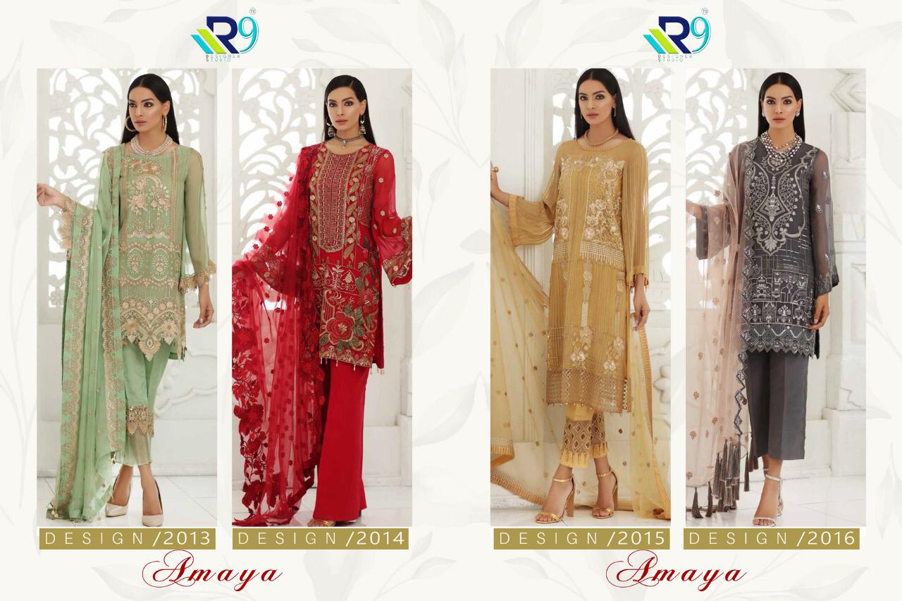Amaya By R9 2013 To 2016 Series Beautiful Pakistani Suits Stylish Fancy Colorful Party Wear & Ethnic Wear Collection Georgette Embroidered Dresses At Wholesale Price