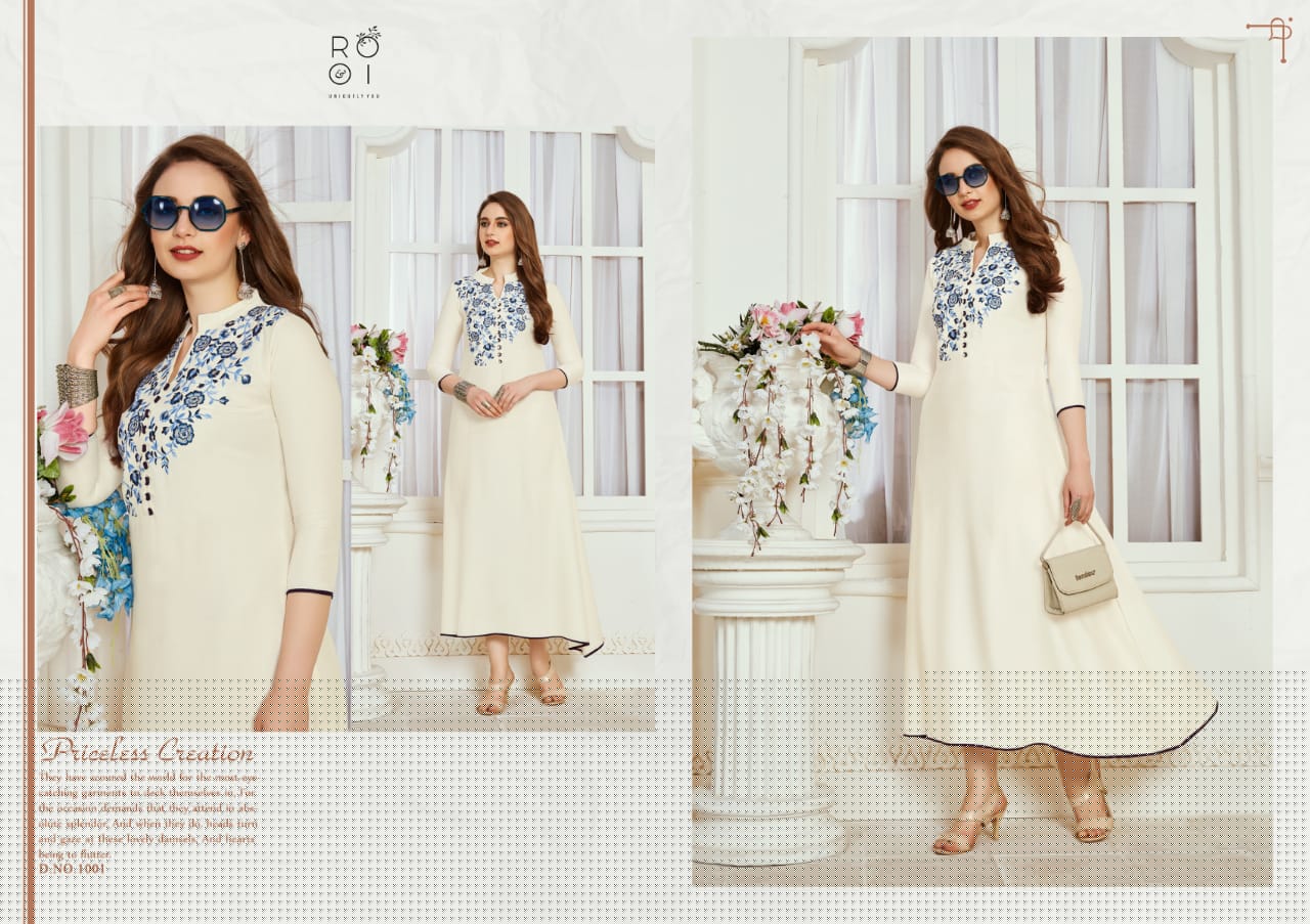 Amayra By Rooi Designer 1001 To 1006 Series Beautiful Stylish Colorful Fancy Party Wear & Ethnic Wear & Ready To Wear Rayon / Slub/ Two Tone Kurtis With Inner At Wholesale Price
