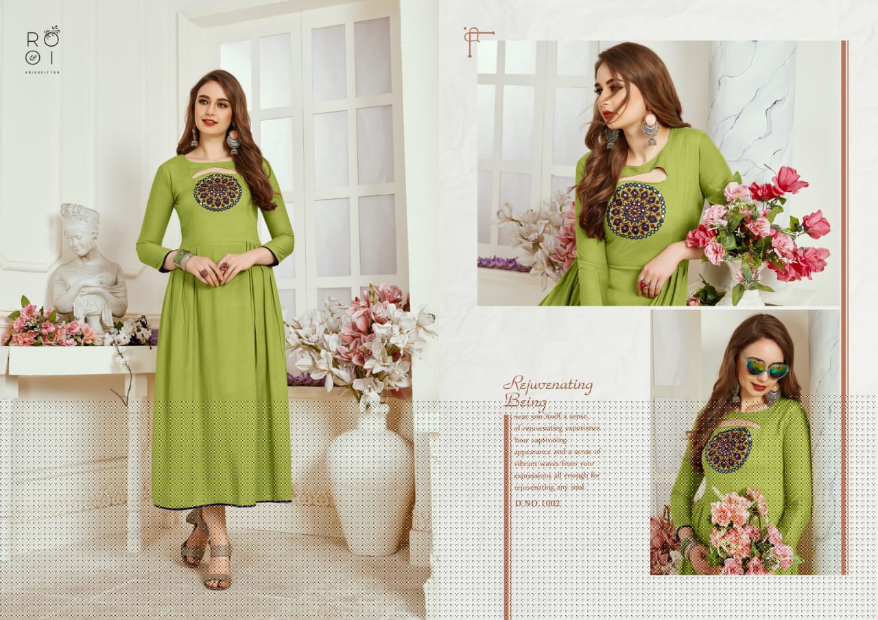 Amayra By Rooi Designer 1001 To 1006 Series Beautiful Stylish Colorful Fancy Party Wear & Ethnic Wear & Ready To Wear Rayon / Slub/ Two Tone Kurtis With Inner At Wholesale Price