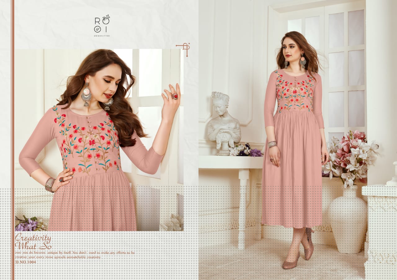 Amayra By Rooi Designer 1001 To 1006 Series Beautiful Stylish Colorful Fancy Party Wear & Ethnic Wear & Ready To Wear Rayon / Slub/ Two Tone Kurtis With Inner At Wholesale Price