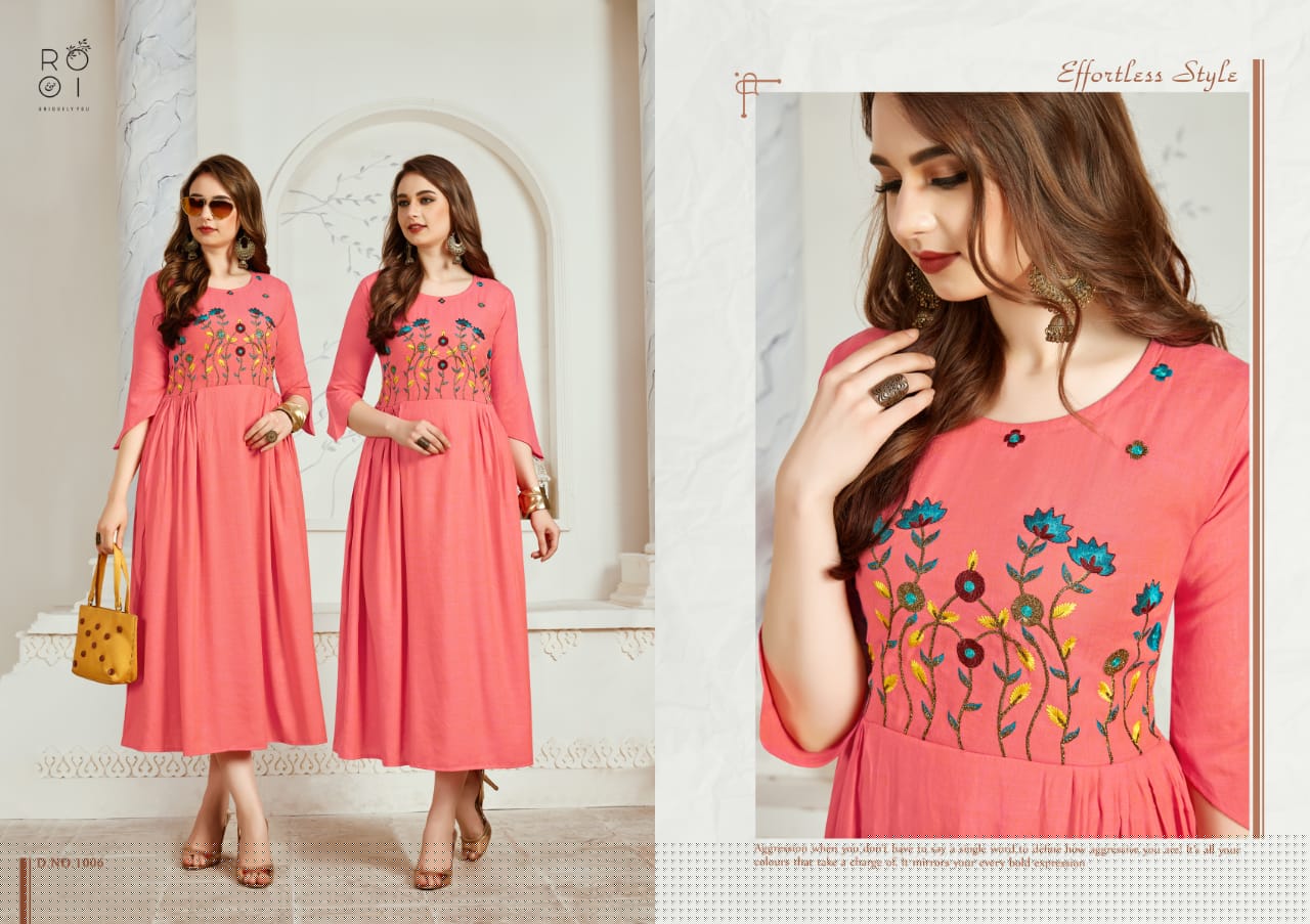 Amayra By Rooi Designer 1001 To 1006 Series Beautiful Stylish Colorful Fancy Party Wear & Ethnic Wear & Ready To Wear Rayon / Slub/ Two Tone Kurtis With Inner At Wholesale Price