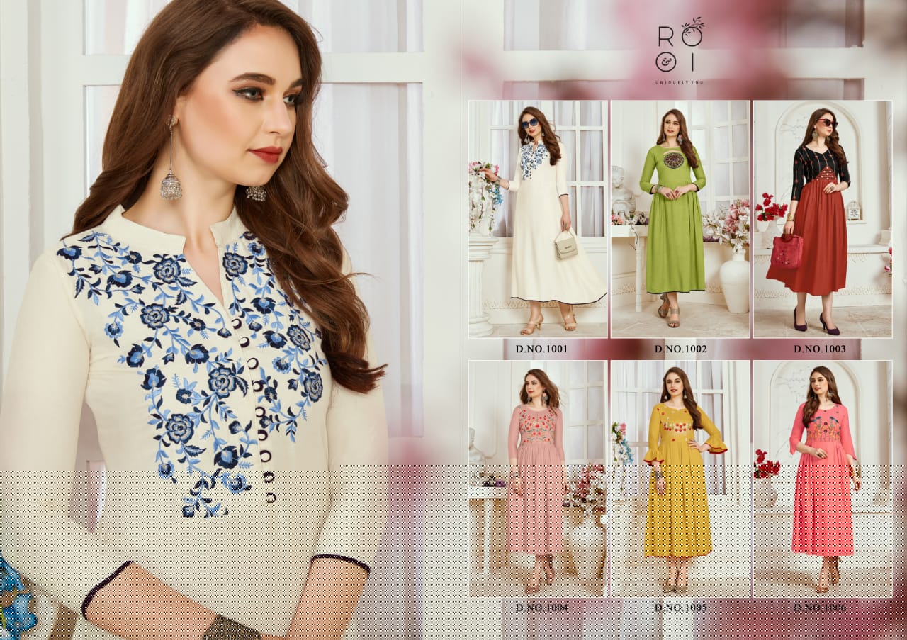 Amayra By Rooi Designer 1001 To 1006 Series Beautiful Stylish Colorful Fancy Party Wear & Ethnic Wear & Ready To Wear Rayon / Slub/ Two Tone Kurtis With Inner At Wholesale Price