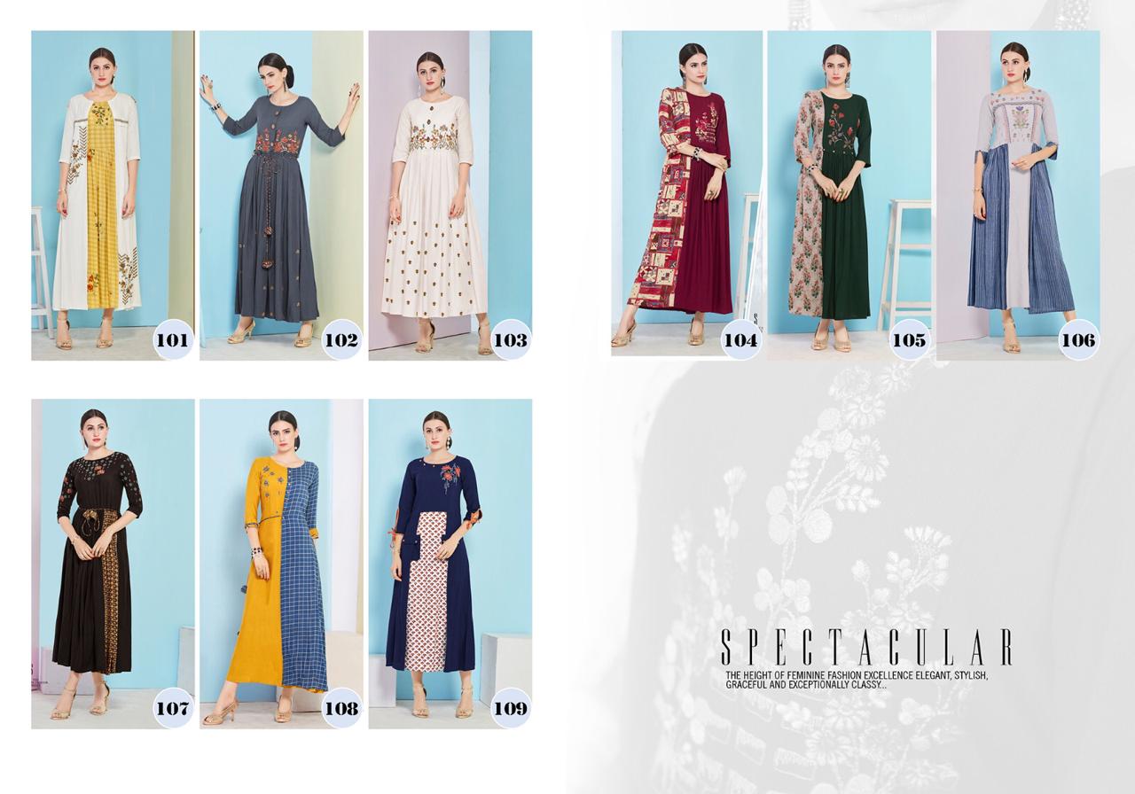Amaze By Saarthi Fashion 101 To 109 Series Beautiful Colorful Stylish Fancy Casual Wear & Ethnic Wear & Ready To Wear Rayon Slub Printed Kurtis At Wholesale Price