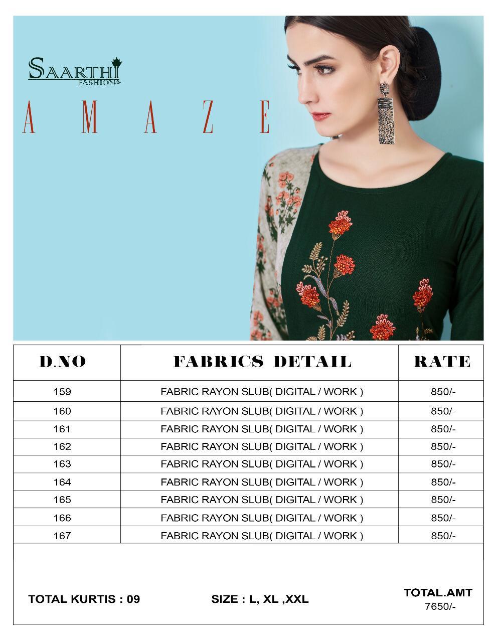 Amaze By Saarthi Fashion 101 To 109 Series Beautiful Colorful Stylish Fancy Casual Wear & Ethnic Wear & Ready To Wear Rayon Slub Printed Kurtis At Wholesale Price