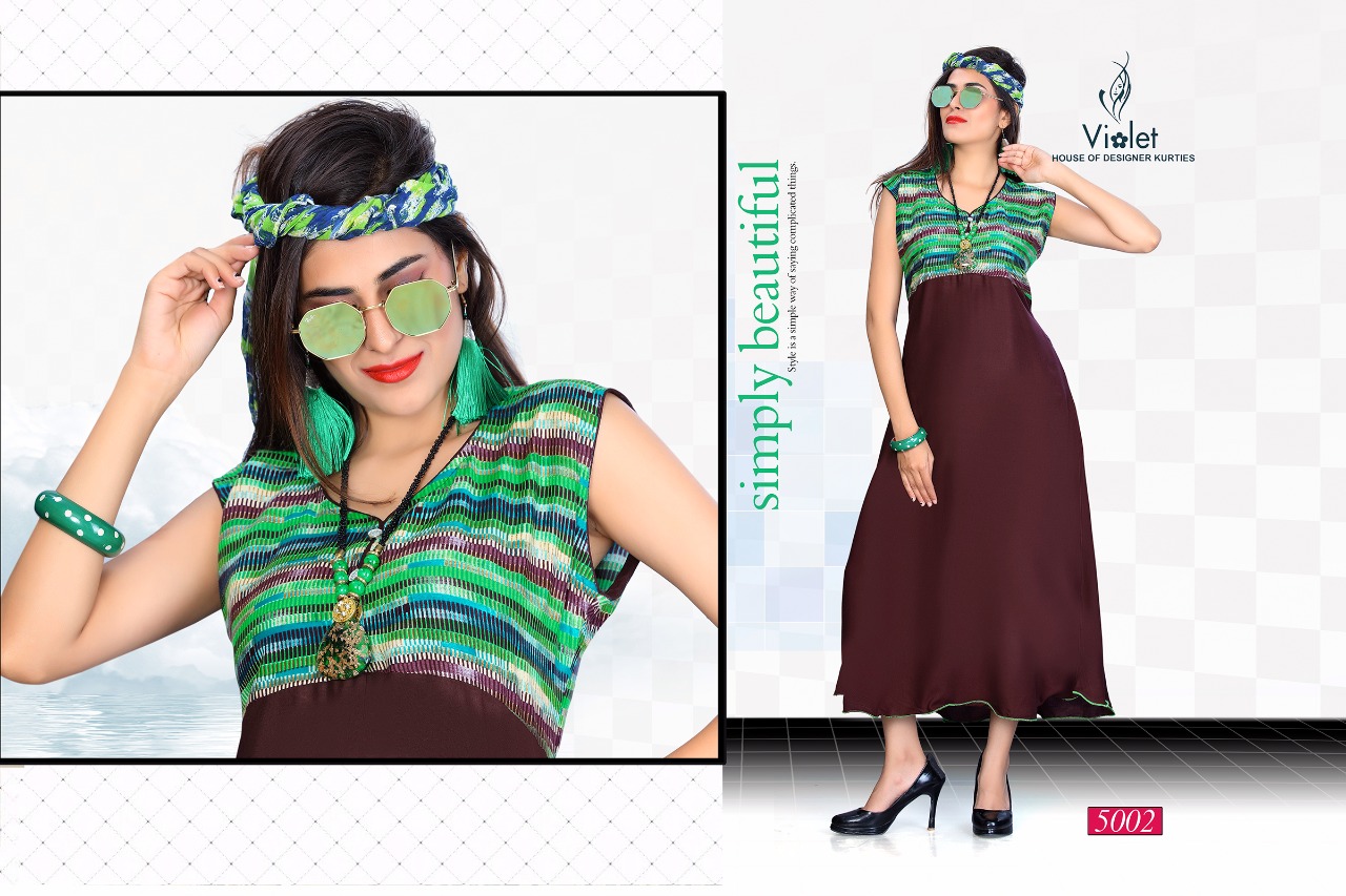 Amaze By Violet 5001 To 5010 Series Beautiful Colorful Stylish Fancy Casual Wear & Ethnic Wear & Ready To Wear Rayon Printed Kurtis At Wholesale Price