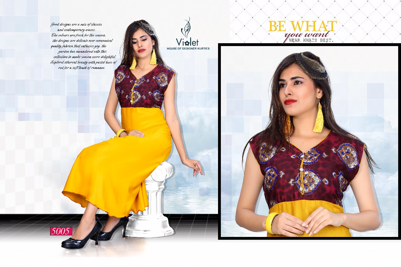 Amaze By Violet 5001 To 5010 Series Beautiful Colorful Stylish Fancy Casual Wear & Ethnic Wear & Ready To Wear Rayon Printed Kurtis At Wholesale Price