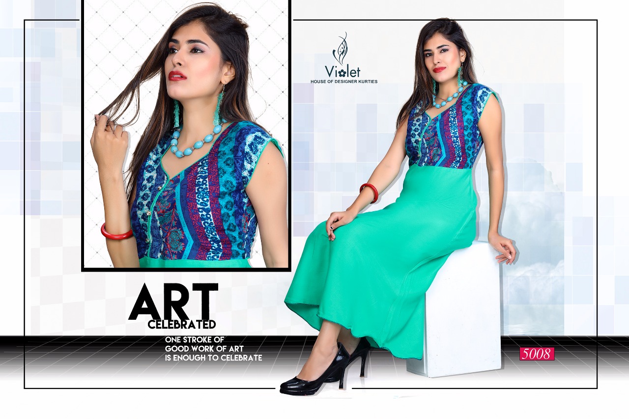 Amaze By Violet 5001 To 5010 Series Beautiful Colorful Stylish Fancy Casual Wear & Ethnic Wear & Ready To Wear Rayon Printed Kurtis At Wholesale Price