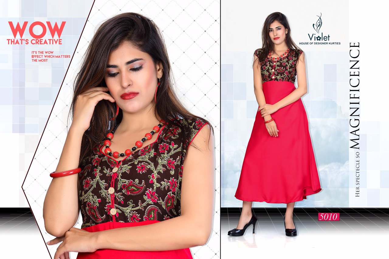 Amaze By Violet 5001 To 5010 Series Beautiful Colorful Stylish Fancy Casual Wear & Ethnic Wear & Ready To Wear Rayon Printed Kurtis At Wholesale Price