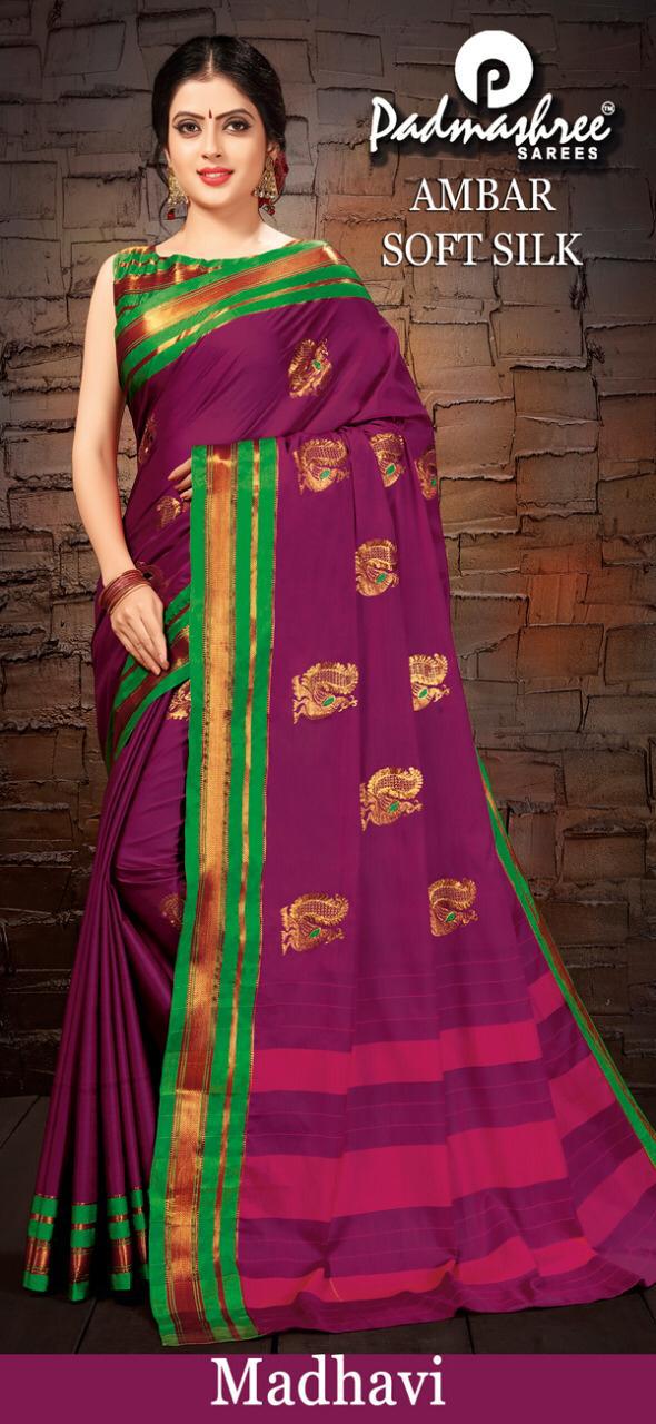 Amber Soft Silk By Padmashree Sarees Indian Traditional Wear Collection Beautiful Stylish Fancy Colorful Party Wear & Occasional Wear Pure Cotton Silk Sarees At Wholesale Price