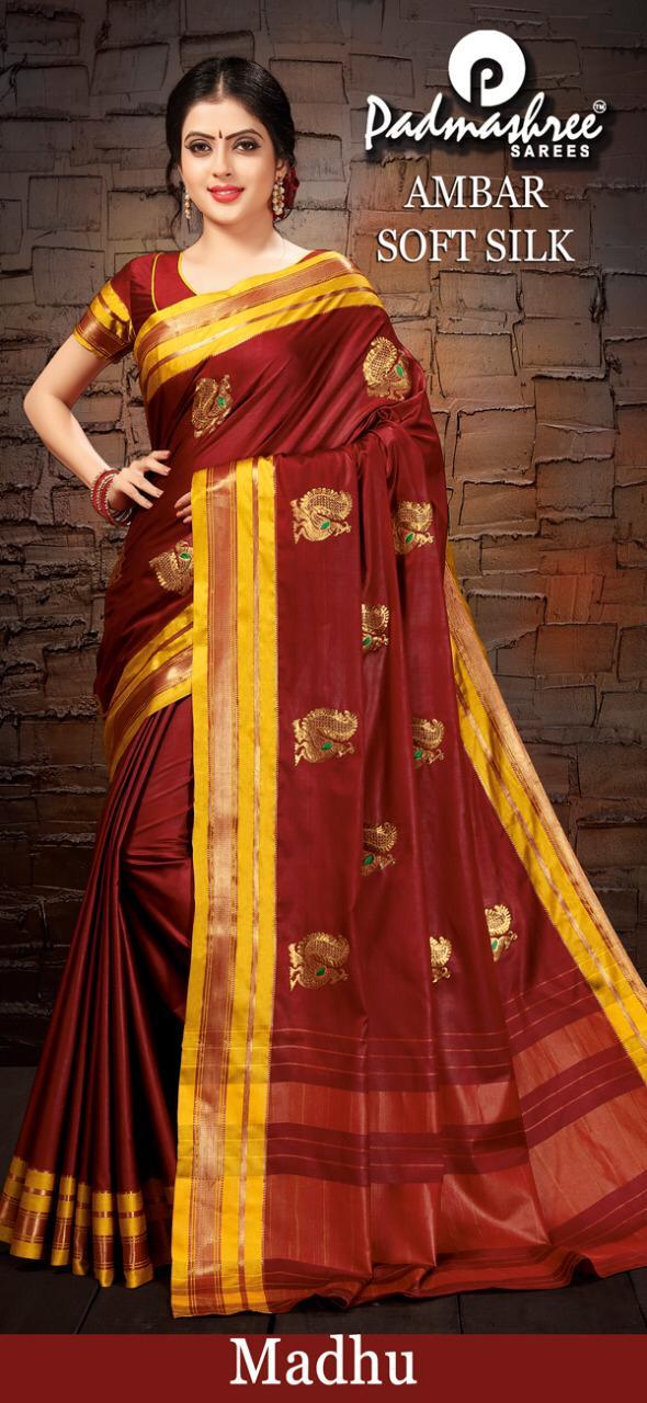 Amber Soft Silk By Padmashree Sarees Indian Traditional Wear Collection Beautiful Stylish Fancy Colorful Party Wear & Occasional Wear Pure Cotton Silk Sarees At Wholesale Price