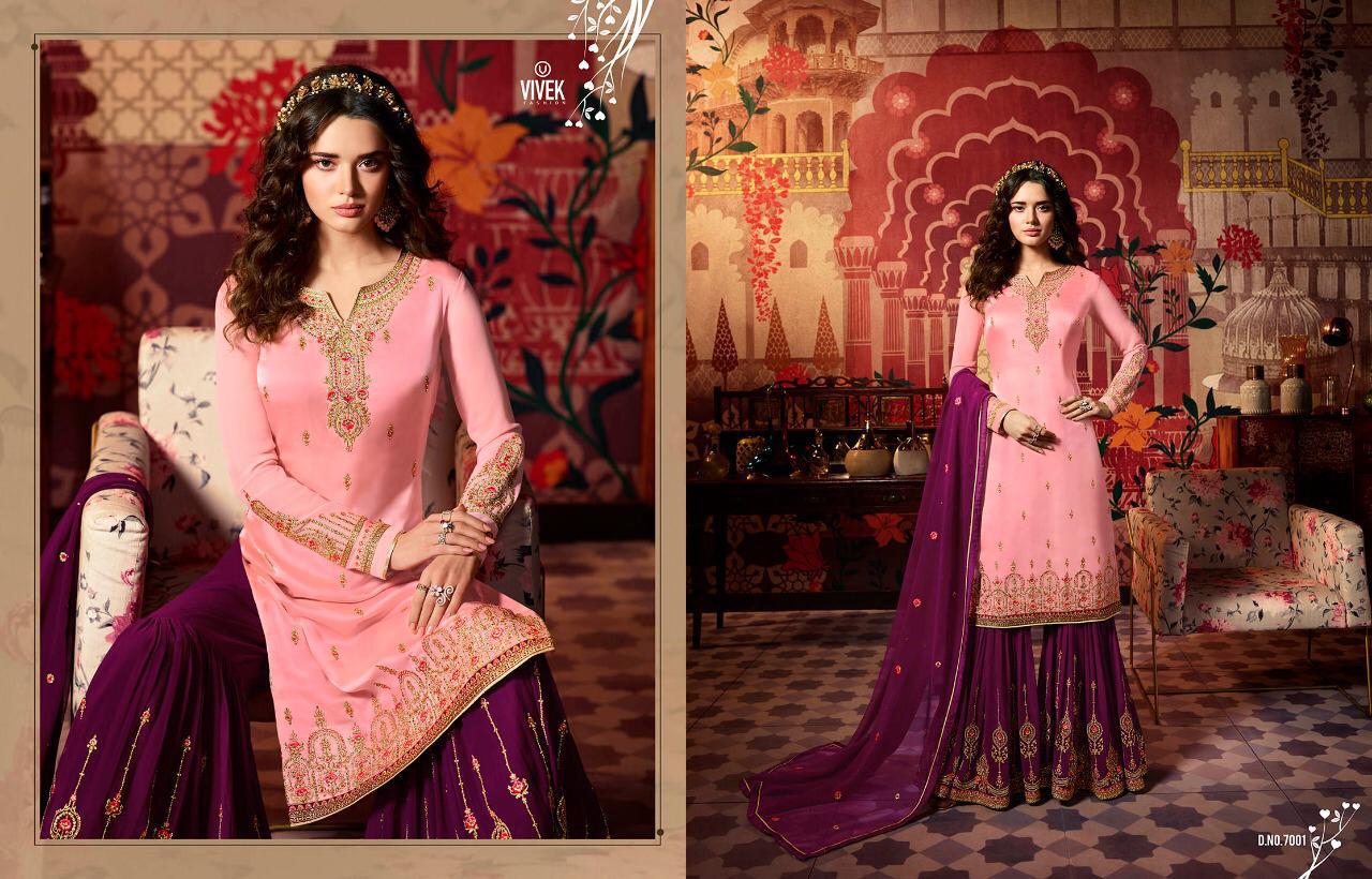 Ameen Vol-2 By Vivek Creation 7001 To 7008 Series Beautiful Suits Stylish Fancy Colorful Casual Wear & Ethnic Wear Collection Satin Georgette Embroidered Dresses At Wholesale Price