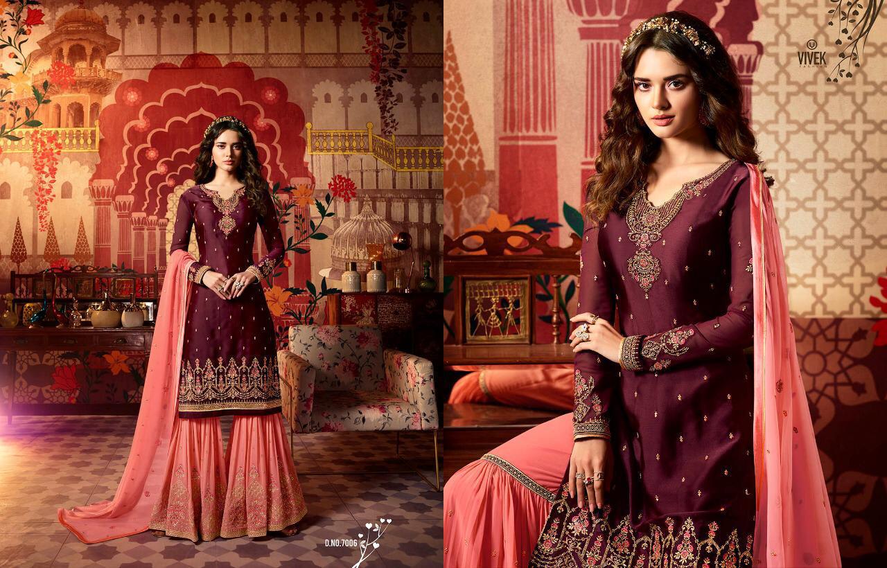 Ameen Vol-2 By Vivek Creation 7001 To 7008 Series Beautiful Suits Stylish Fancy Colorful Casual Wear & Ethnic Wear Collection Satin Georgette Embroidered Dresses At Wholesale Price