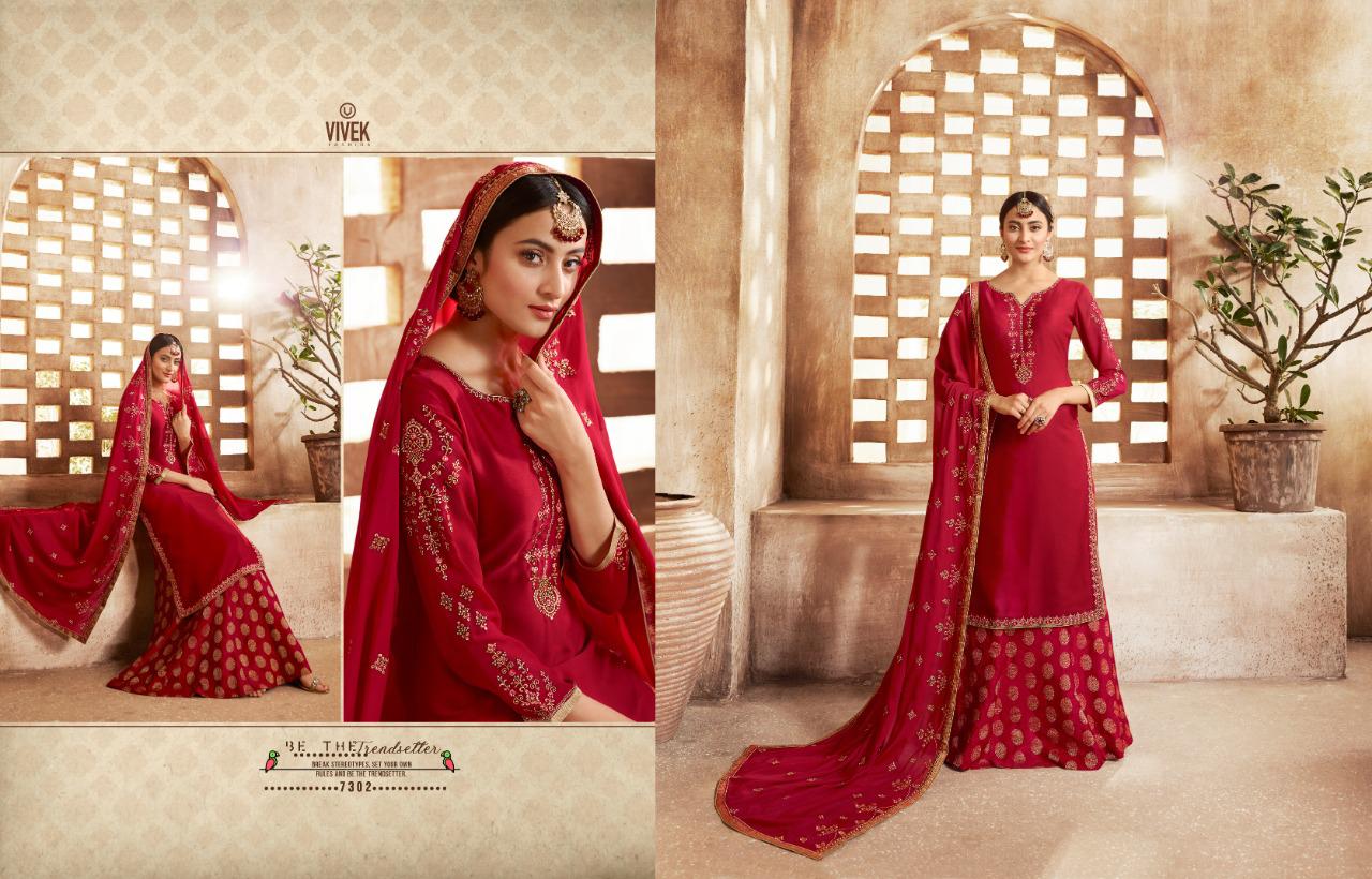 Ameen Vol-3 By Vivek Fashion 7301 To 7307 Series Beautiful Suits Stylish Fancy Colorful Casual Wear & Ethnic Wear Collection Satin Georgette Embroidered Dresses At Wholesale Price