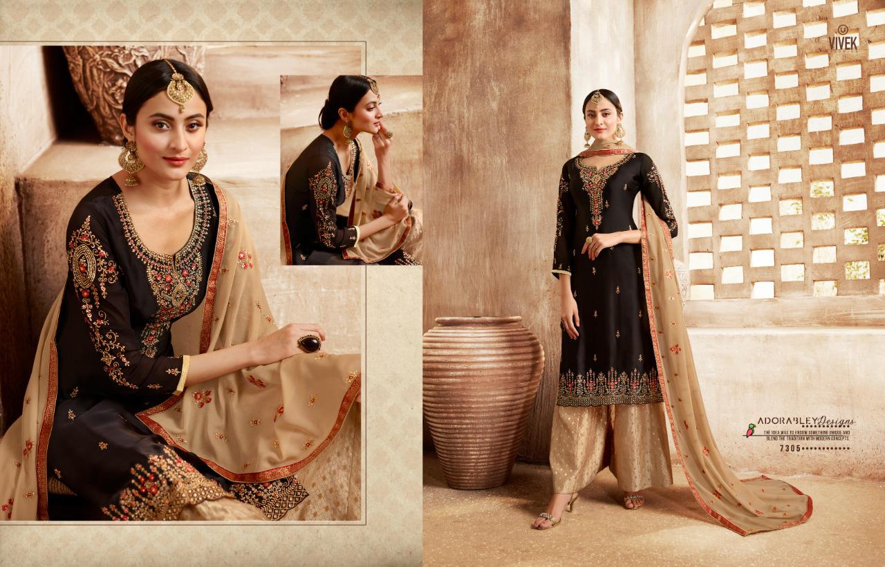 Ameen Vol-3 By Vivek Fashion 7301 To 7307 Series Beautiful Suits Stylish Fancy Colorful Casual Wear & Ethnic Wear Collection Satin Georgette Embroidered Dresses At Wholesale Price