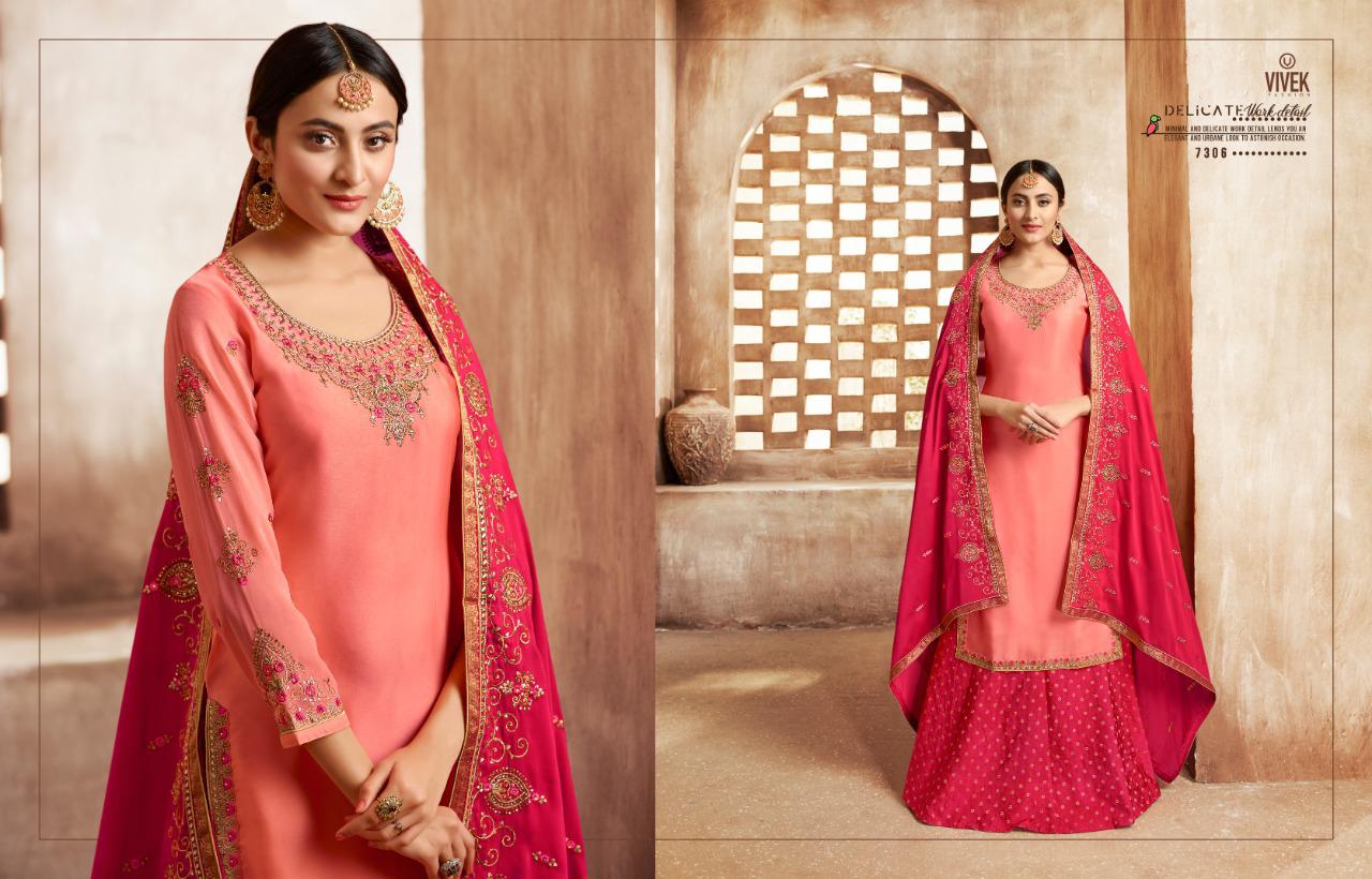 Ameen Vol-3 By Vivek Fashion 7301 To 7307 Series Beautiful Suits Stylish Fancy Colorful Casual Wear & Ethnic Wear Collection Satin Georgette Embroidered Dresses At Wholesale Price