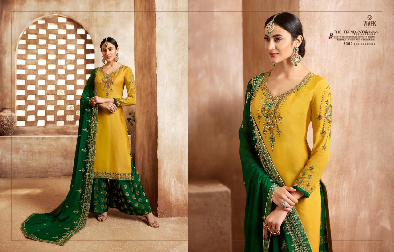 Ameen Vol-3 By Vivek Fashion 7301 To 7307 Series Beautiful Suits Stylish Fancy Colorful Casual Wear & Ethnic Wear Collection Satin Georgette Embroidered Dresses At Wholesale Price