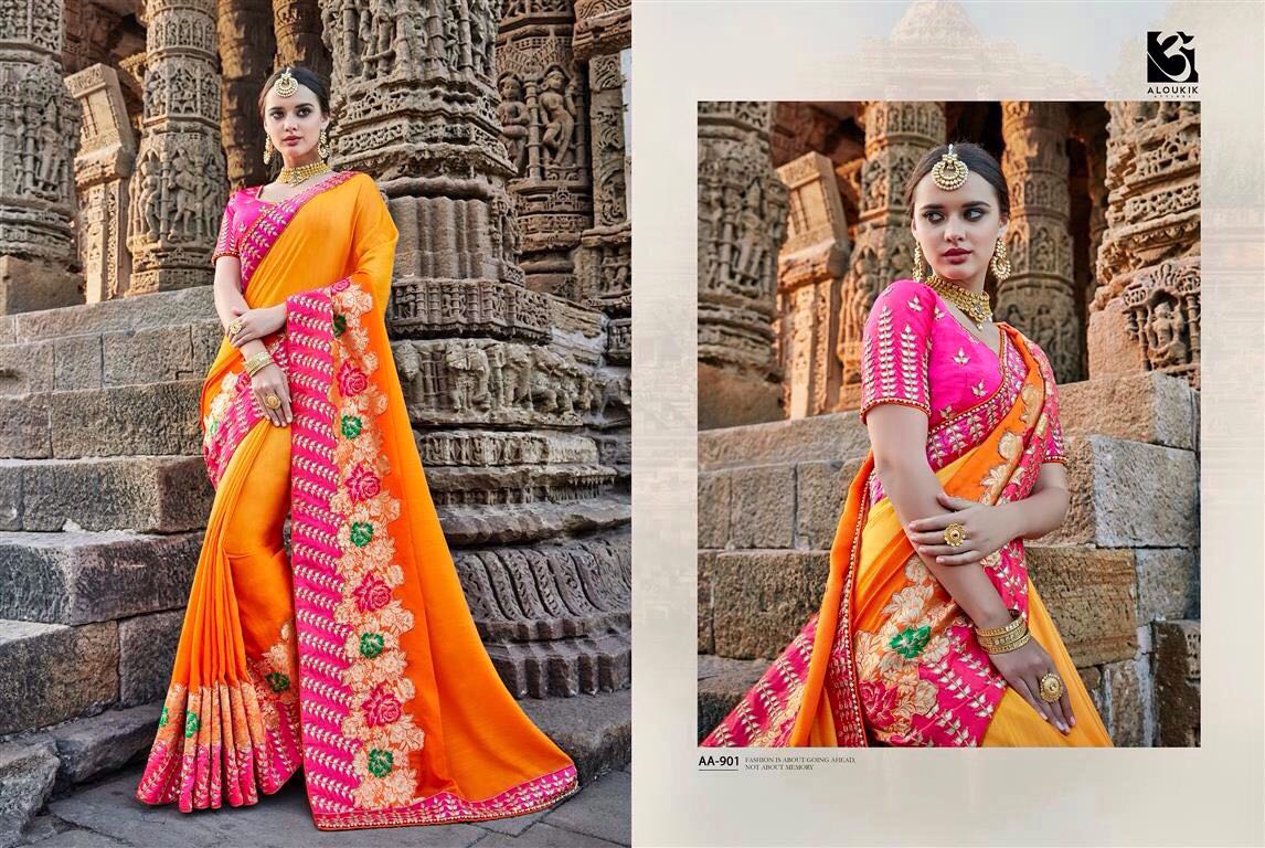 Ameya By Aloukik Attires 901 To 909 Series Designer Wedding Collection Colorful Stylish Fancy Beautiful Party Wear & Occasional Wear Fancy Embroidered Sarees At Wholesale Price
