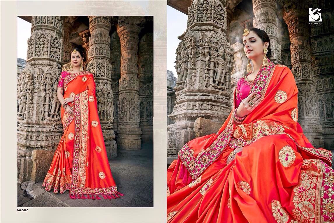 Ameya By Aloukik Attires 901 To 909 Series Designer Wedding Collection Colorful Stylish Fancy Beautiful Party Wear & Occasional Wear Fancy Embroidered Sarees At Wholesale Price