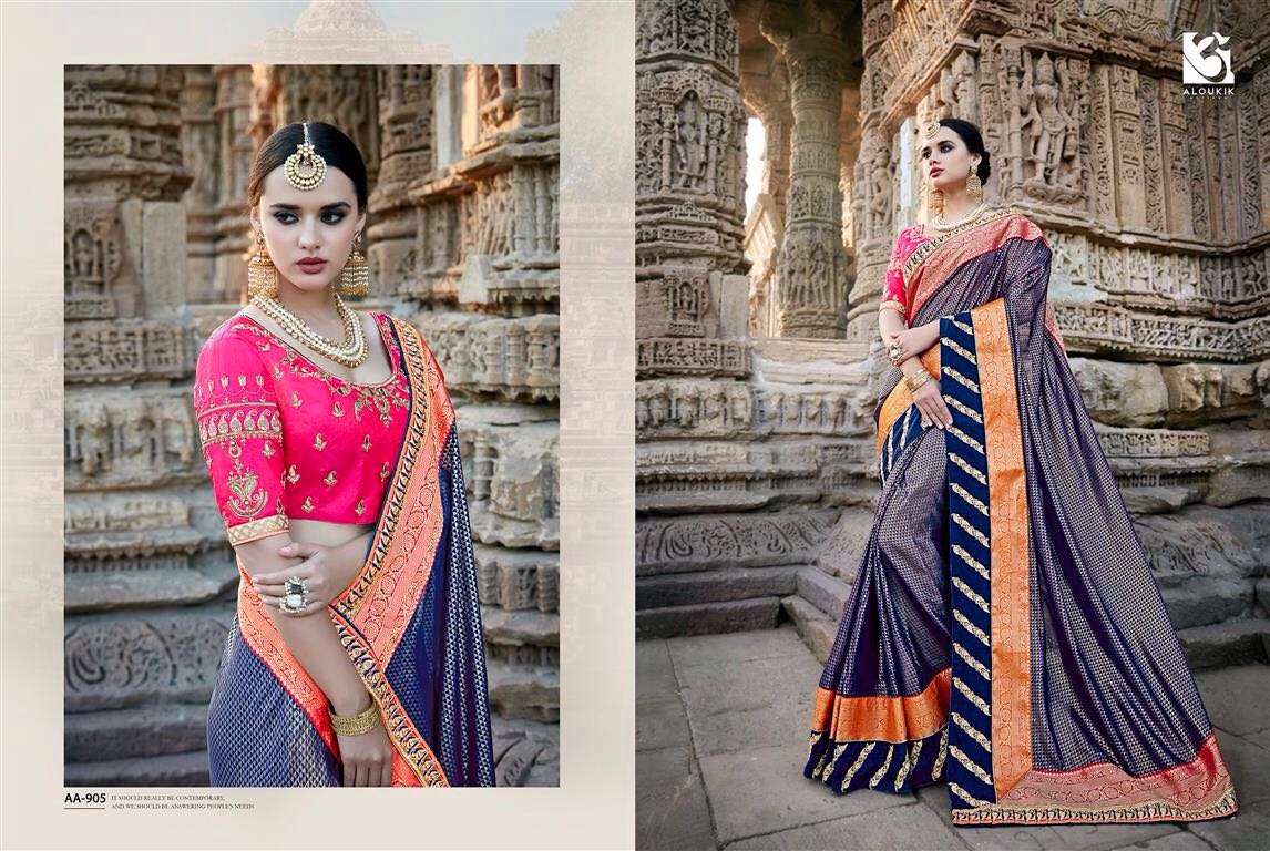 Ameya By Aloukik Attires 901 To 909 Series Designer Wedding Collection Colorful Stylish Fancy Beautiful Party Wear & Occasional Wear Fancy Embroidered Sarees At Wholesale Price