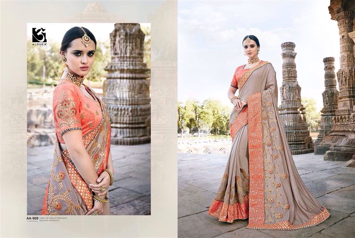 Ameya By Aloukik Attires 901 To 909 Series Designer Wedding Collection Colorful Stylish Fancy Beautiful Party Wear & Occasional Wear Fancy Embroidered Sarees At Wholesale Price