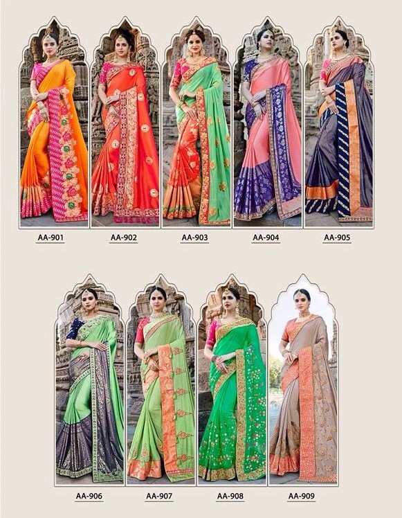 Ameya By Aloukik Attires 901 To 909 Series Designer Wedding Collection Colorful Stylish Fancy Beautiful Party Wear & Occasional Wear Fancy Embroidered Sarees At Wholesale Price