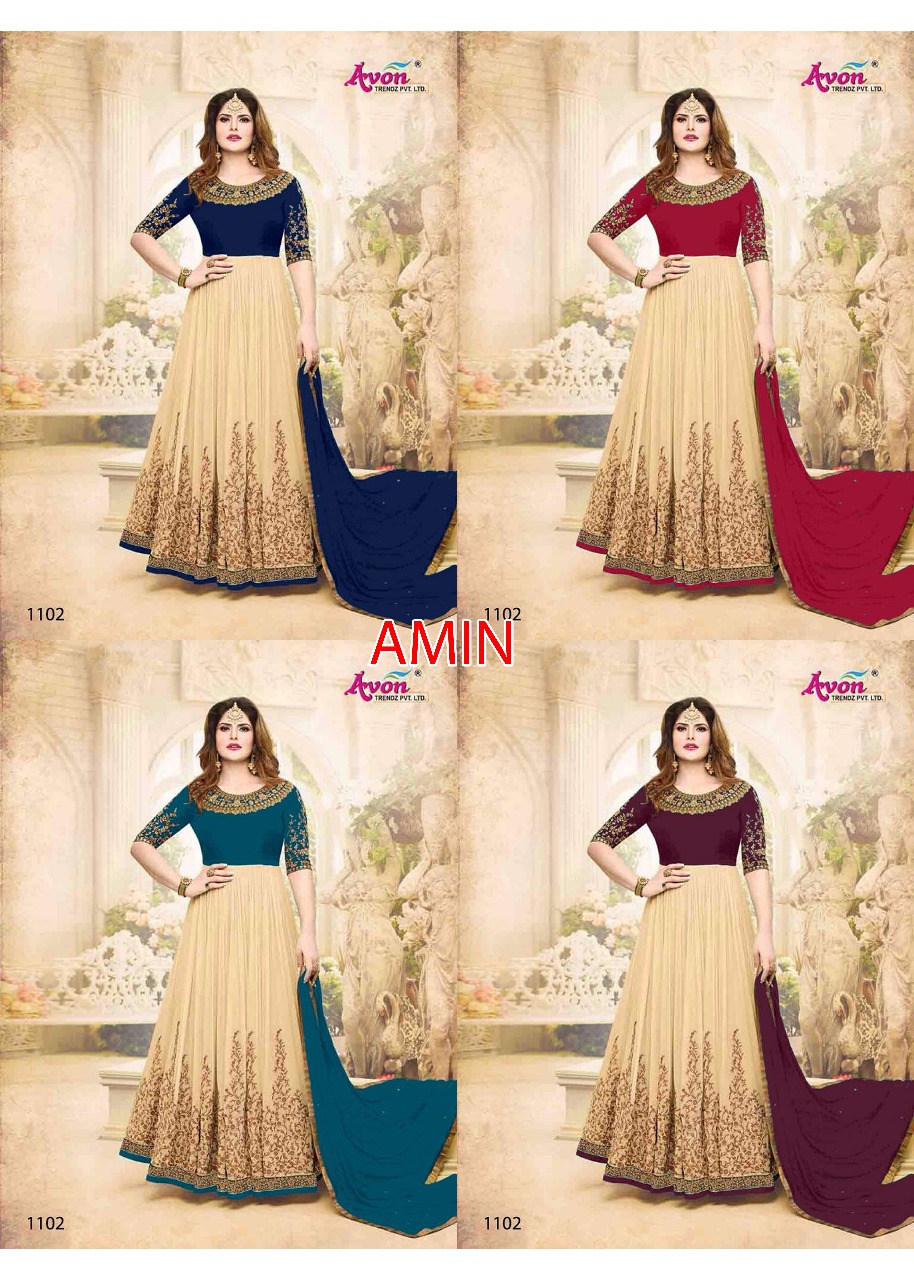 Amin By Avon Trendz 1102-a To 1102-d Series Designer Anarkali Suits Beautiful Stylish Fancy Colorful Party Wear & Occasional Wear Georgette Embroidered Dresses At Wholesale Price
