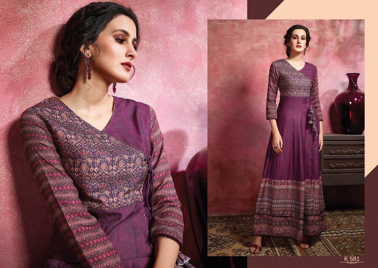 Amora By Eternal 580 To 588 Series Beautiful Stylish Fancy Colorful Casual Wear & Ethnic Wear & Ready To Wear Rose Cotton Digital Printed Multilayered Gown With Jacket Gowns At Wholesale Price