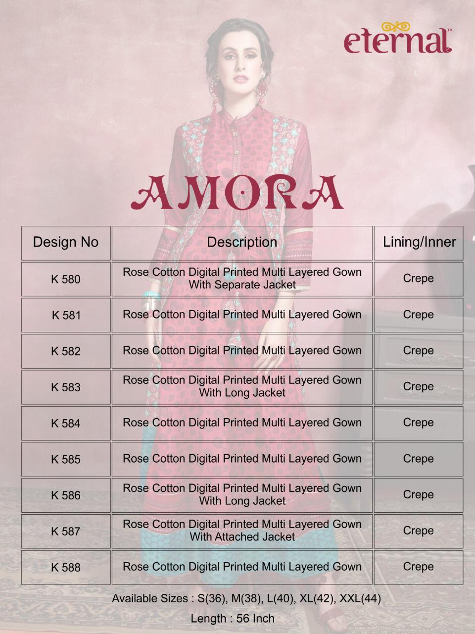 Amora By Eternal 580 To 588 Series Beautiful Stylish Fancy Colorful Casual Wear & Ethnic Wear & Ready To Wear Rose Cotton Digital Printed Multilayered Gown With Jacket Gowns At Wholesale Price