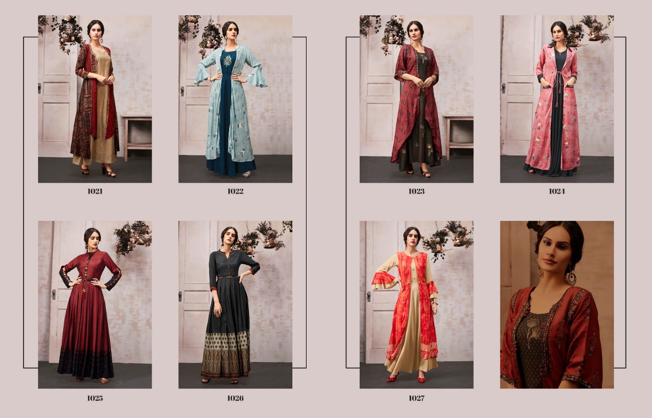 Anaya By Kajree Fashion 1021 To 1027 Series Designer Wear Collection Beautiful Stylish Fancy Colorful Party Wear & Occasional Wear Soft Silk Print And Chanderi Printed Gowns At Wholesale Price