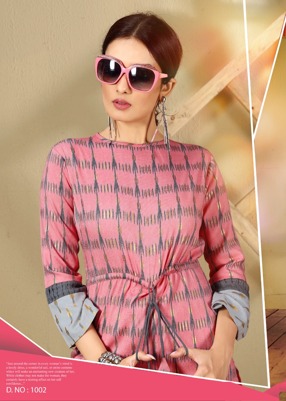 Angel Look By Ayush Fashion 1001 To 1004 Series Beautiful Colorful Stylish Fancy Casual Wear & Ethnic Wear & Ready To Wear Rayon Printed Kurtis At Wholesale Price