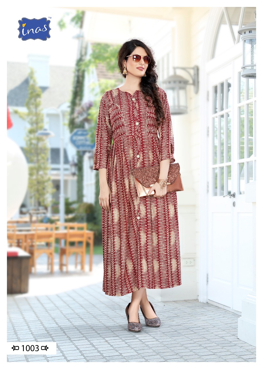 Anika By Inas 1001 To 1008 Series Beautiful Colorful Stylish Fancy Casual Wear & Ethnic Wear & Ready To Wear Heavy Rayon Printed Kurtis At Wholesale Price