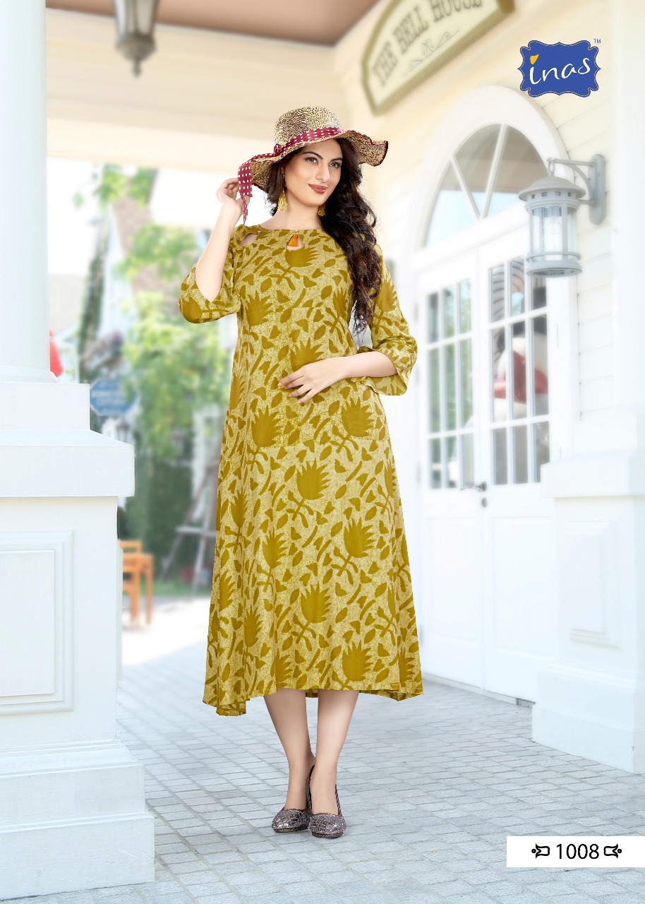 Anika By Inas 1001 To 1008 Series Beautiful Colorful Stylish Fancy Casual Wear & Ethnic Wear & Ready To Wear Heavy Rayon Printed Kurtis At Wholesale Price