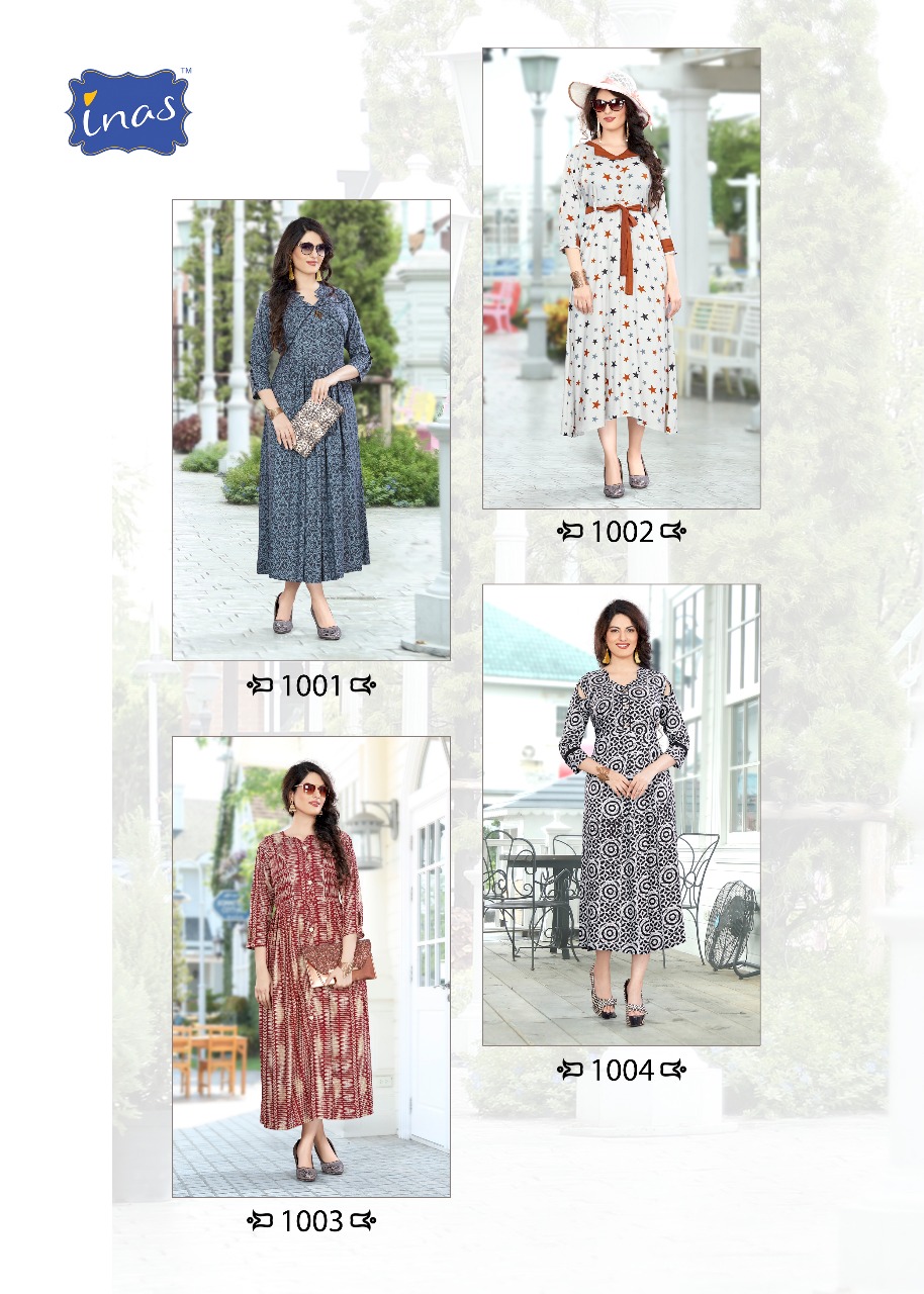 Anika By Inas 1001 To 1008 Series Beautiful Colorful Stylish Fancy Casual Wear & Ethnic Wear & Ready To Wear Heavy Rayon Printed Kurtis At Wholesale Price