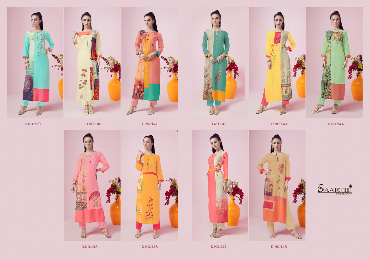 Animi By Saarthi Fashion 139 To 148 Series Beautiful Stylish Fancy Colorful Ethnic Wear & Ready To Wear & Casual Wear Rayon Slub Kurtis At Wholesale Price