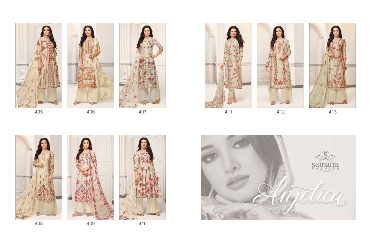 Anjelika By Smaira Fashion 405 To 413 Series Designer Suits Beautiful Stylish Fancy Colorful Party Wear & Ethnic Wear Pure Cambric Cotton Digital Print With Heavy Diamond Dresses At Wholesale Price