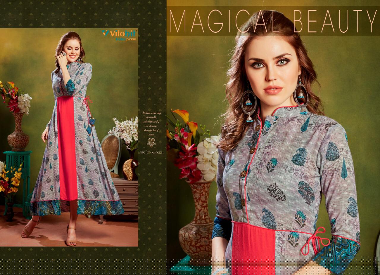 Ankita Vol-1 By Vilohit Enterprise 001 To 1006 Series Indian Traditional Wear Collection Beautiful Stylish Fancy Colorful Party Wear & Occasional Wear Heavy Rayon Printed Kurtis At Wholesale Price