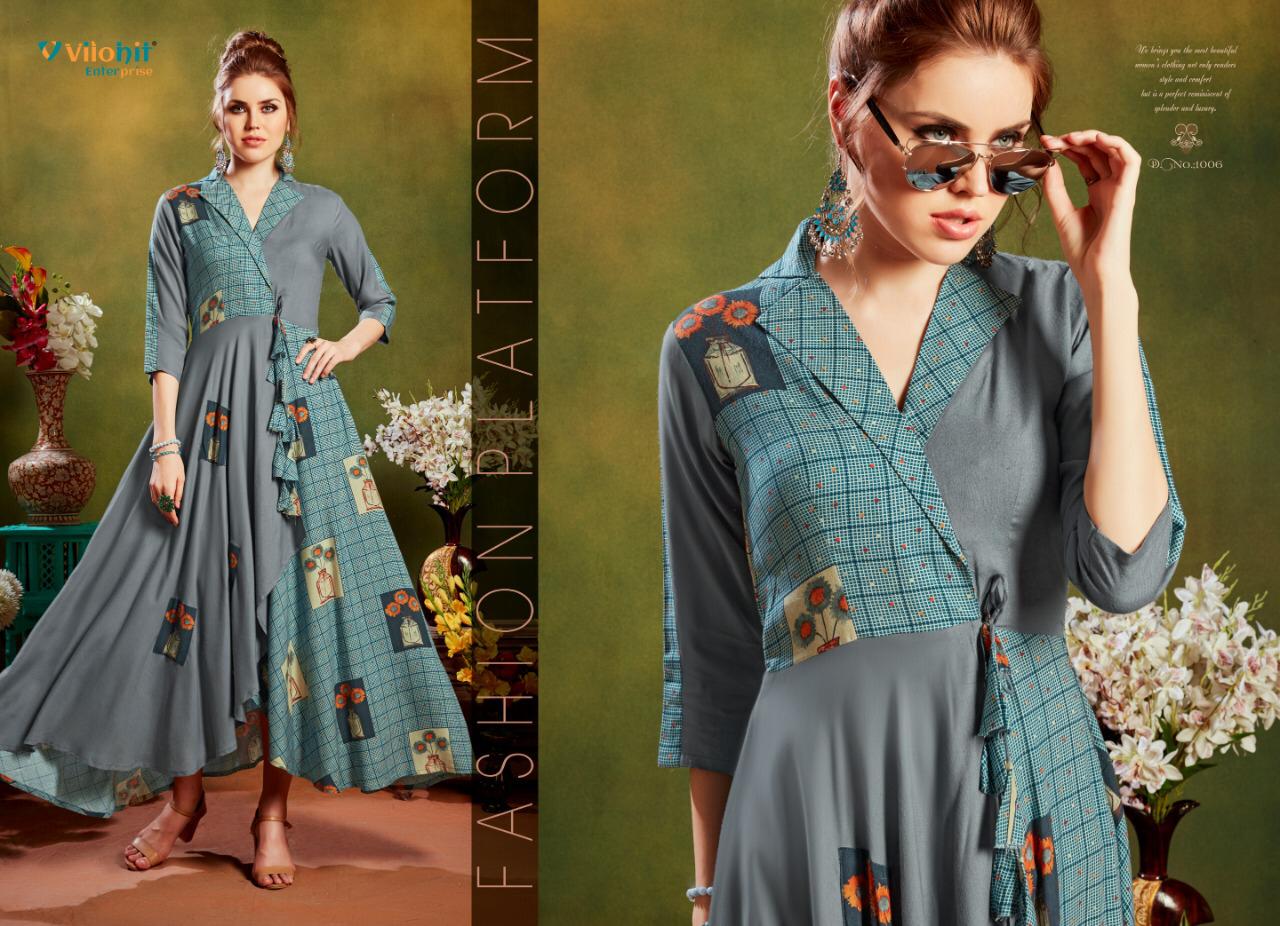Ankita Vol-1 By Vilohit Enterprise 001 To 1006 Series Indian Traditional Wear Collection Beautiful Stylish Fancy Colorful Party Wear & Occasional Wear Heavy Rayon Printed Kurtis At Wholesale Price