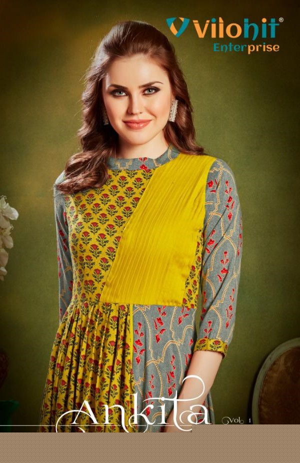 Ankita Vol-1 By Vilohit Enterprise 001 To 1006 Series Indian Traditional Wear Collection Beautiful Stylish Fancy Colorful Party Wear & Occasional Wear Heavy Rayon Printed Kurtis At Wholesale Price