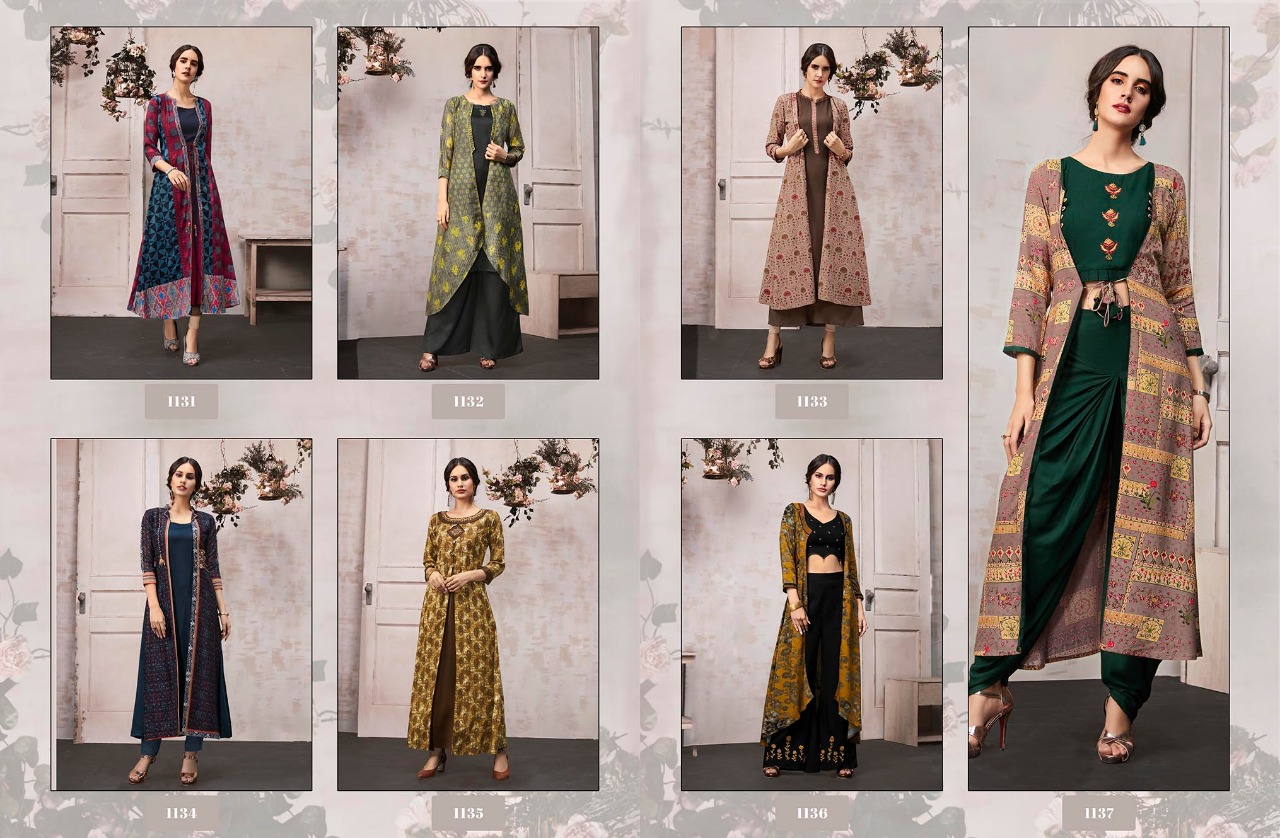 Anokhi By Kajree Fashion 1131 To 1137 Series Beautiful Stylish Colorful Fancy Party Wear & Ethnic Wear & Ready To Wear Silk Rayon Print With Embroidery Kurtis At Wholesale Price