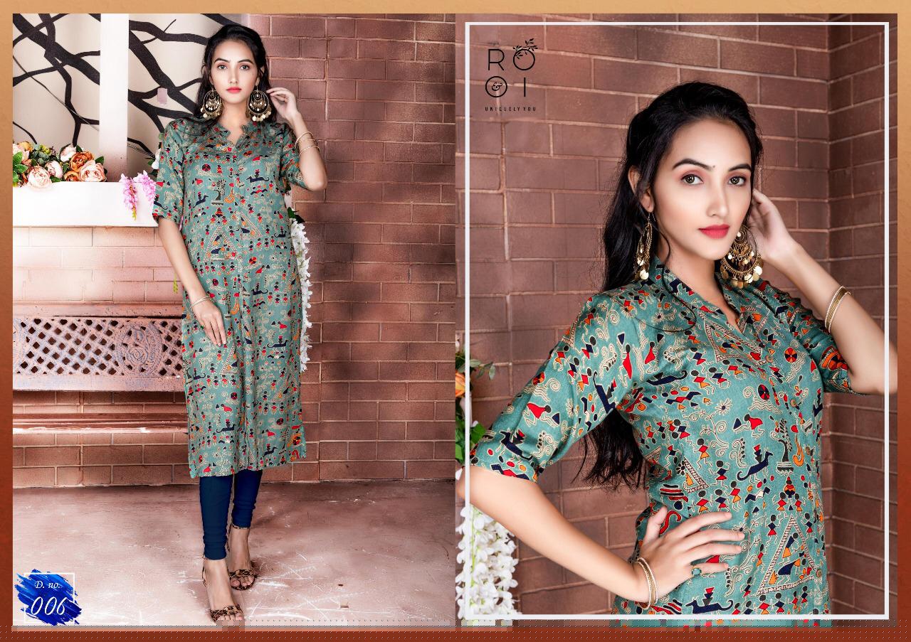 Anoukhi By Rooi 001 To 008 Series Beautiful Stylish Colorful Fancy Party Wear & Ethnic Wear & Ready To Wear Heavy Rayon Printed Kurtis At Wholesale Price