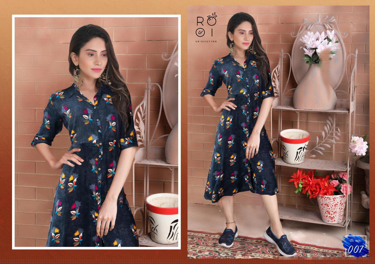 Anoukhi By Rooi 001 To 008 Series Beautiful Stylish Colorful Fancy Party Wear & Ethnic Wear & Ready To Wear Heavy Rayon Printed Kurtis At Wholesale Price