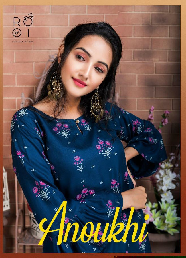 Anoukhi By Rooi 001 To 008 Series Beautiful Stylish Colorful Fancy Party Wear & Ethnic Wear & Ready To Wear Heavy Rayon Printed Kurtis At Wholesale Price