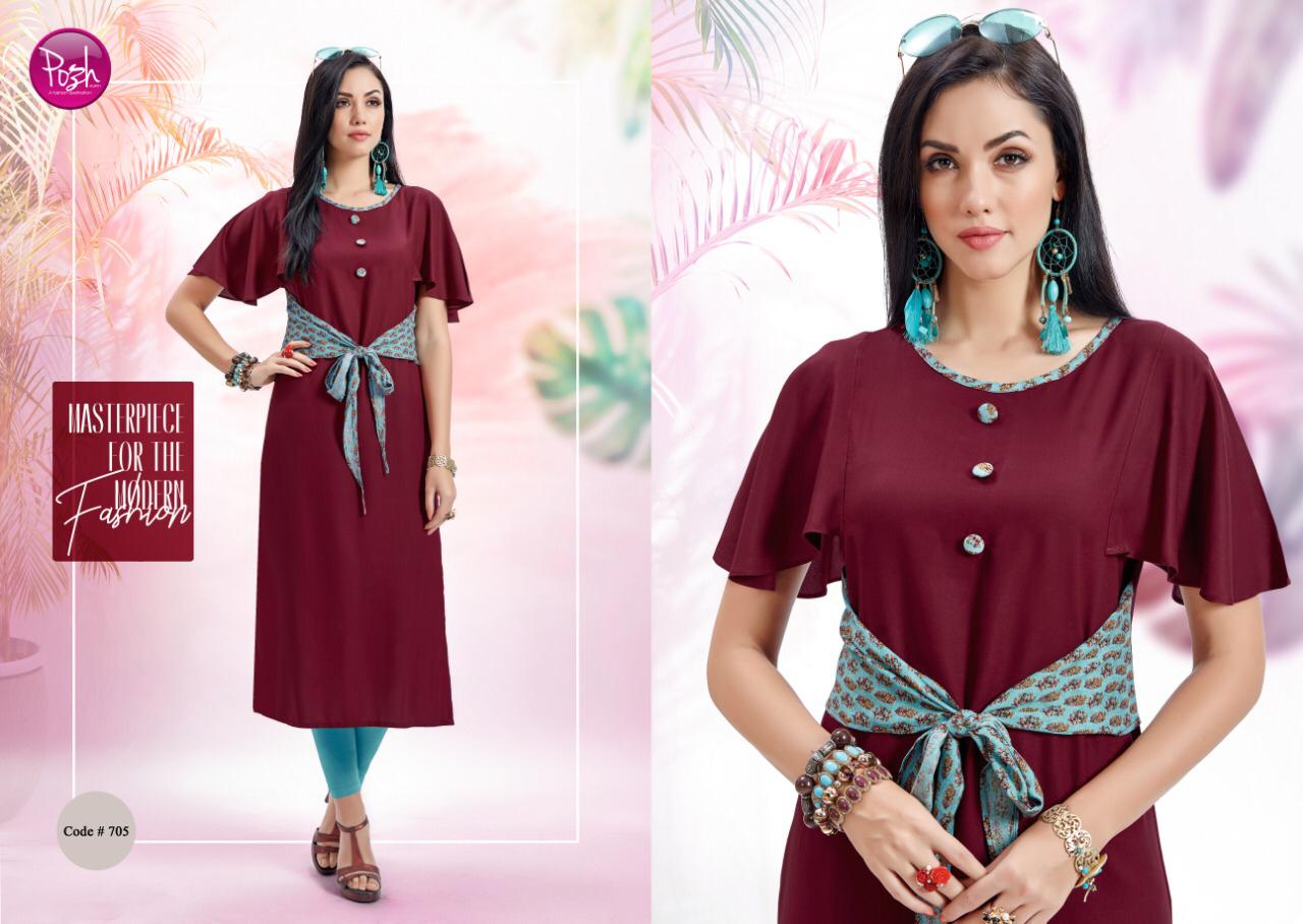 Anshika Vol-2 By Posh 701 To 708 Series Beautiful Stylish Fancy Colorful Casual Wear & Ready To Wear & Ethnic Wear Rayon Printed Kurtis At Wholesale Price