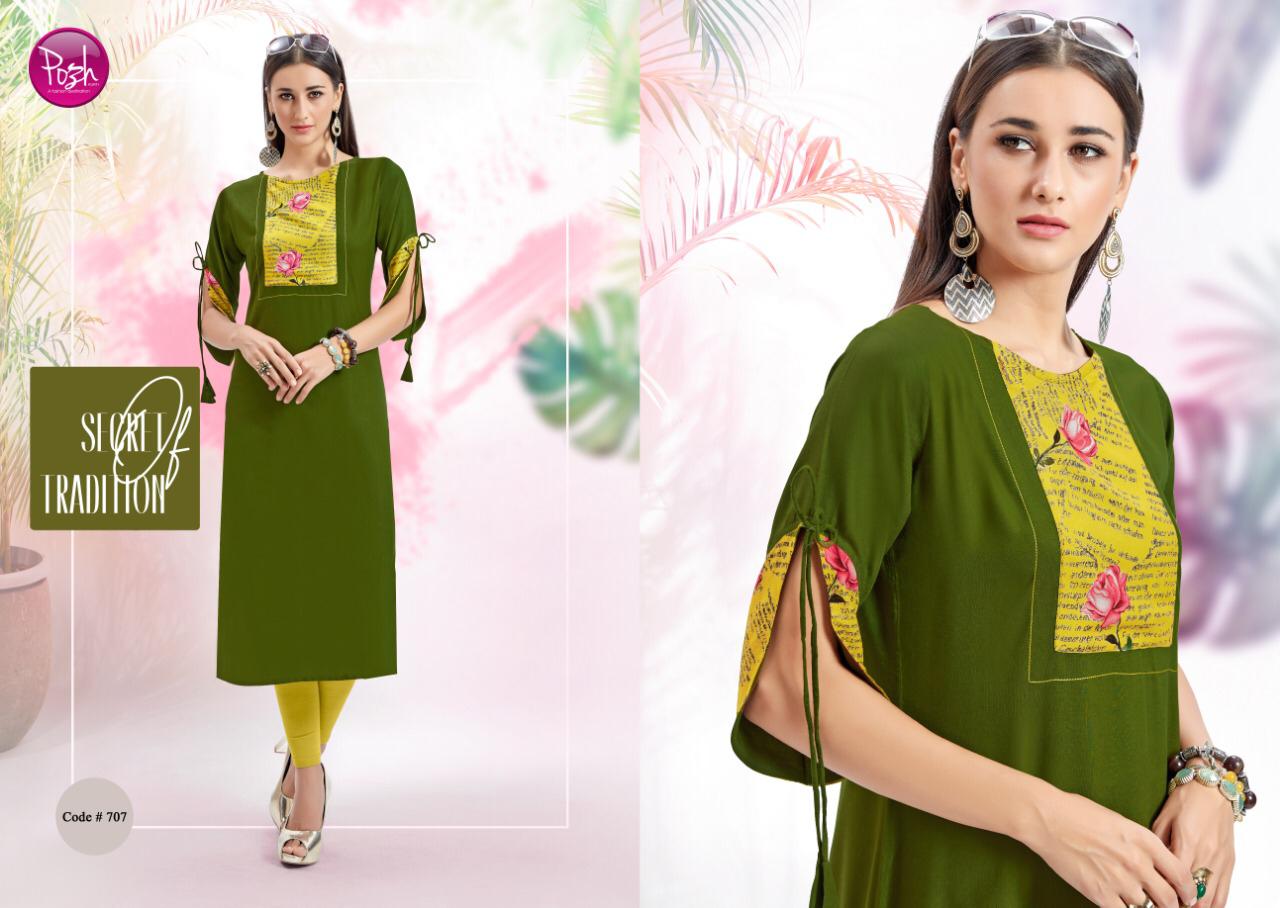 Anshika Vol-2 By Posh 701 To 708 Series Beautiful Stylish Fancy Colorful Casual Wear & Ready To Wear & Ethnic Wear Rayon Printed Kurtis At Wholesale Price