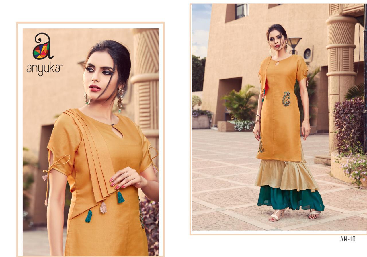 Anyuka An-09 To An-17 Series By Anyuka Beautiful Colorful Stylish Fancy Casual Wear & Ethnic Wear & Ready To Wear Modal Satin Handwork Kurtis With Palazzo At Wholesale Price
